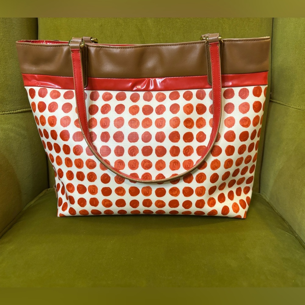 Coach Orange Polka Dot Coated Canvas Tote - Picture 3 of 11